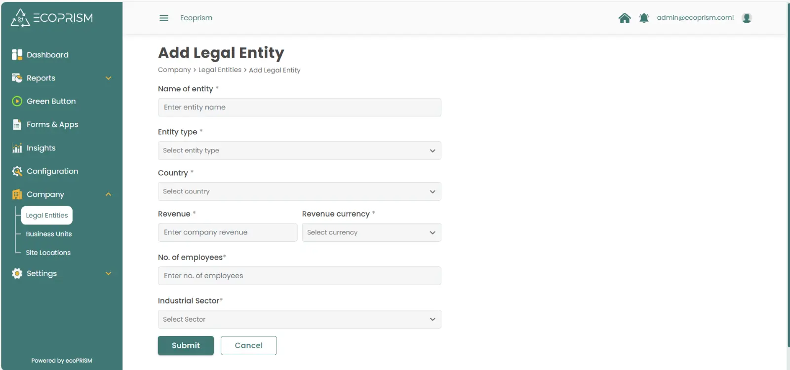 Step-by-step onboarding process in ecoPRISM ESG reporting platform