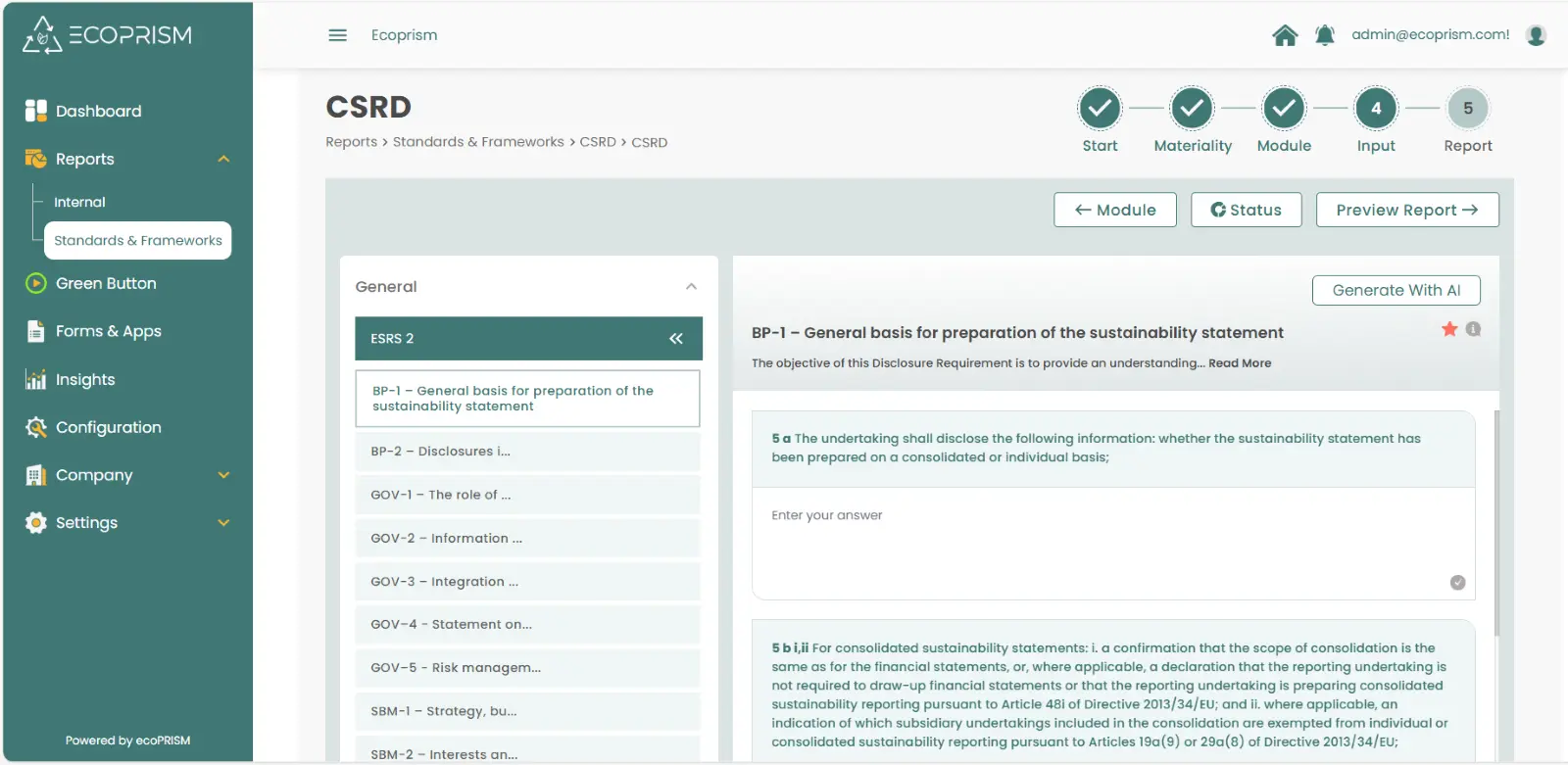 Automated ESG report preview with audit-ready features in ecoPRISM