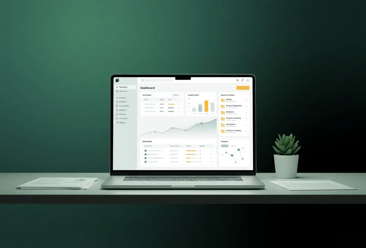 Desk with documents and laptop