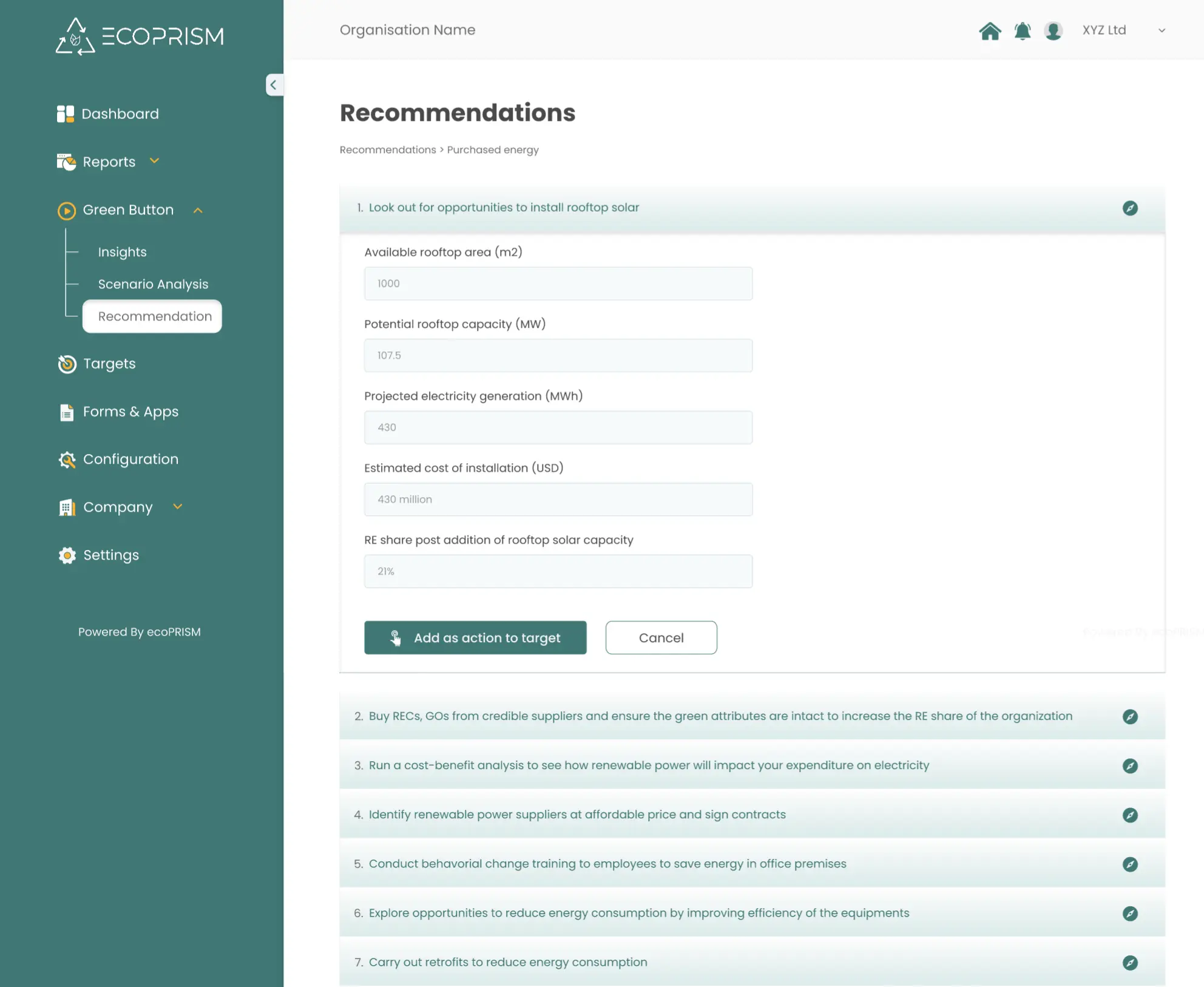 AI recommendations dashboard